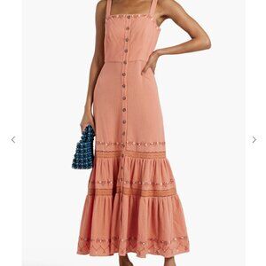 Women's Saloni Fara Embroidered Cotton-Gauze Maxi Dress - Size 4 - Like New